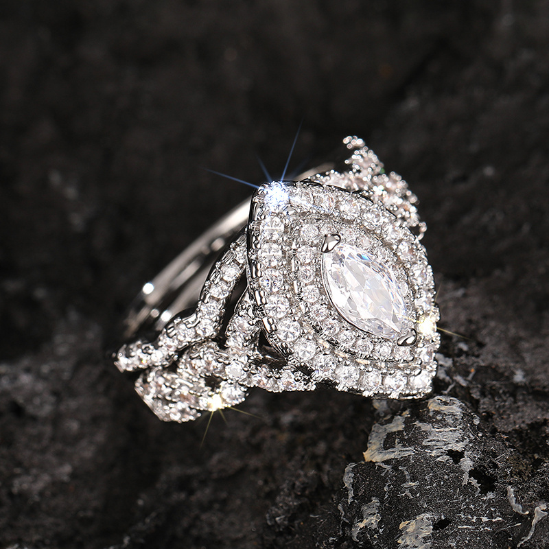 2pcs Horse Eye Zirconia Wedding Ring Set for Occasions & Everyday